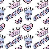 Pattern princess with crowns. Color print. Icons vector illustrations.