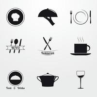 establecer iconos en un restaurante temático en silueta vector