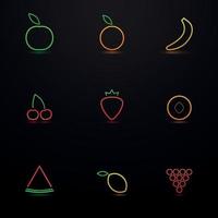 conjunto de iconos de colores con brillo en un tema frutas vector