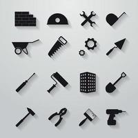 Set of icons with shadows on a theme constructing tools vector