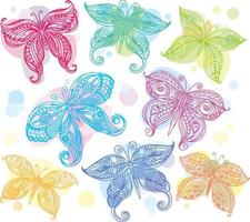 Set of Butterflies in doodle zentangle style vector