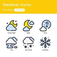 Weather icons set with linie style vector