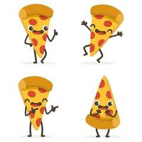 Set of Cute Pizza Cartoon Food Characters isolated on white. vector