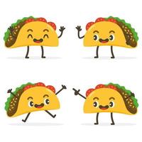 Set of Cute Taco Cartoon Food Characters isolated on white. vector