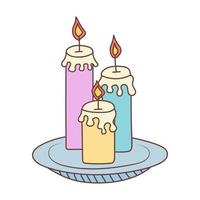 velas en un plato al estilo garabato. día de muertos, cumpleaños, celebración, fiesta, fiesta, concepto de religión. vector