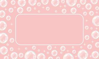 Soap bubbles background with frame. Vector abstract pink background.