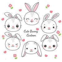 Set of cartoon bunnies with various emotions. vector