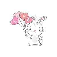 lindo conejito sosteniendo globos de amor. diseño de personajes de dibujos animados para el día de san valentín. vector
