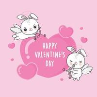 Cute couple bunny cupid  shot heart for Valentine day. vector