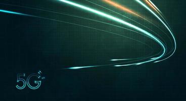 Green light streak, fiber optic, speed line, futuristic background for 5g or 6g technology wireless data transmission, high-speed internet in abstract. internet network concept. vector design.