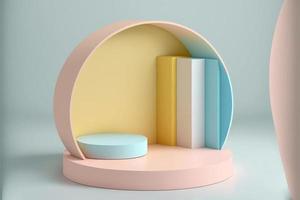 mini empty and podium circle stage blank and pastel color decoration with woodstyle in 3d realistic rendering, simple minimalist, clean photo