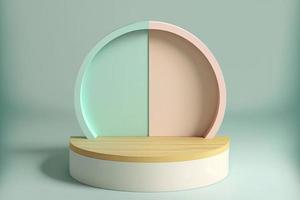 mini empty and podium circle stage blank and pastel color decoration with woodstyle in 3d realistic rendering, simple minimalist, clean photo