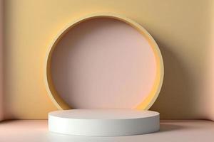 mini empty and podium circle stage blank and decoration with woodstyle in 3d realistic rendering, simple and minimalist, clean photo