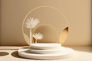 podium with palm shadows. Minimal mockup background for product and cosmetic presentation. 3d rendering photo