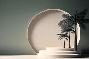 podium with palm shadows. Minimal mockup background for product and cosmetic presentation. 3d rendering photo