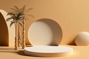 podium with palm shadows. Minimal mockup background for product and cosmetic presentation. 3d rendering photo
