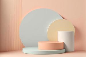 escenario circular de podio en blanco y decoración en color pastel con estilo de madera en representación realista en 3d, minimalista simple foto