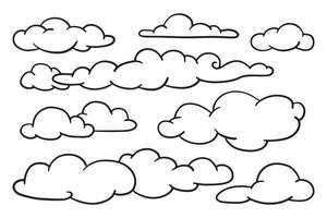 conjunto de garabatos de nubes, ilustración vectorial. vector