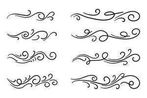 hand drawn wind doodle set, vector illustration.