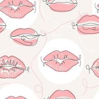 Seamless Line art pattern with Lips. Vector illustration.