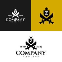 letter Z inside a shield and a sword with a classic medieval style. classic elegant logo template. vector