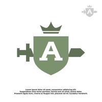 letter A inside a shield and a sword with a classic medieval style. classic elegant logo template. vector