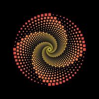 Red and yellow dotted squares spiral vortex circle vector. Squarish dots circular swirl pattern logo. vector