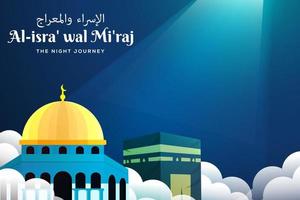 isra miraj illustration with light from sky illuminating mosque and Kaaba vector