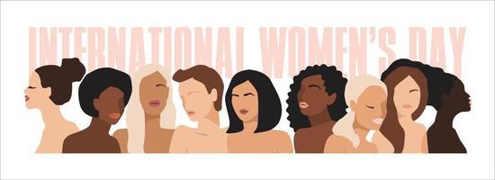 Isolated vector illustration of abstract women with different skin colors. Struggle for freedom, independence, equality. Concept for International Womens Day and other use