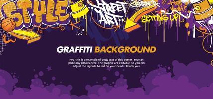 Colorful Graffiti Wall Art Background Street Art Hip-Hop Urban Vector Illustration Background. Seamless amazing graffiti art background