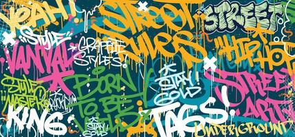 Colorful Graffiti Wall Art Background Street Art Hip-Hop Urban Vector Illustration Background. Seamless amazing graffiti art background