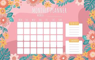 Monthly Planner Template with Floral Vector Element