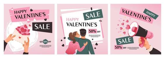 venta del día de san valentín. cupón de descuento, vale de regalo. plantilla vectorial para volantes, banners web y publicaciones en redes sociales. vector