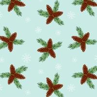 Winter pattern with cones and snowflakes. Pattern on blue background Vector illustration.