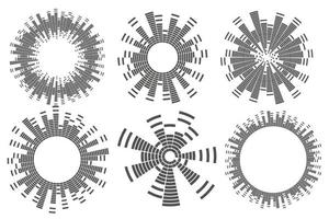 Abstract circular equalizer. Round audio eq soundwaves. Graphic abstract frame. Vector set