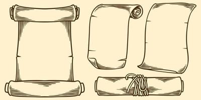 Hand drawing old scroll paper sketch drawn elements. vector