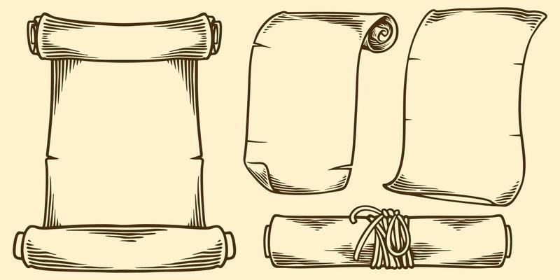 Hand drawing old scroll paper sketch drawn elements.