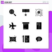 9 User Interface Solid Glyph Pack of modern Signs and Symbols of paint transport disk refresh flight Editable Vector Design Elements