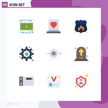 Mobile Interface Flat Color Set of 9 Pictograms of setting progress access performance printing Editable Vector Design Elements
