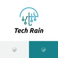 Tech Rain Umbrella Technology Circuit Line Logo vector