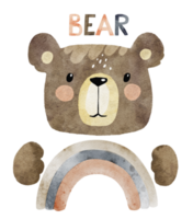 Marrone orso con un' arcobaleno, cartone animato personaggio acquerello. png