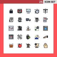 Mobile Interface Filled line Flat Color Set of 25 Pictograms of chart hours sync hour clock Editable Vector Design Elements