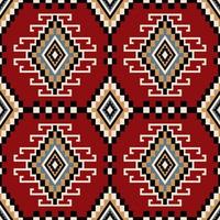 Colorful ethnic geometric square pattern. Aztec Kilim geometric diamond shape in square pattern on red color background. Use for fabric, textile, home decoration elements, upholstery, wrapping. vector