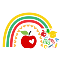 maestro de escuela suministros arco iris con manzana png