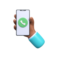 Phone call button on smartphone screen. The hand holds a smartphone with an incoming call. Pick up the phone. 3d render png