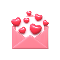 carta com corações. cartão postal para o dia dos namorados. envelope 3d rosa. png