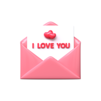 día de San Valentín. carta te amo con el corazón. procesamiento 3d png