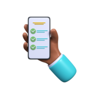 Hand holding smartphone with list mobile app. Successful completion of tasks. To-do list, done, completed png