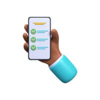 mão segurando o smartphone com aplicativo móvel de lista. conclusão bem-sucedida das tarefas. lista de tarefas, feito, concluído png
