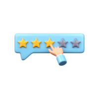 The hand leaves a rating of three stars out of a possible five. 3D render png